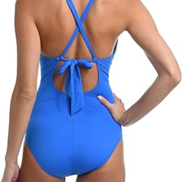 La Blanca NWT Island Goddess High Neck Keyhole One Piece Swimsuit, Capri Blue 14 - Picture 2 of 10